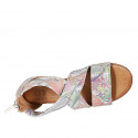 Woman's open shoe with zipper in silver multicolored printed leather heel 2 - Available sizes:  32, 33, 34, 42, 43, 44