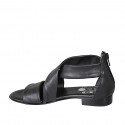 Woman's open shoe with zipper in black leather heel 2 - Available sizes:  32, 33, 34, 42, 43, 44