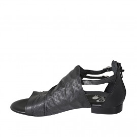 Chaussure ouverte pour femmes en cuir et cuir perforé noir avec fermeture éclair et boucles talon 2 - Pointures disponibles:  32, 33 2