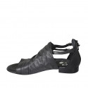 Woman's open shoe with zipper and buckles in black leather and pierced leather heel 2 - Available sizes:  32, 33, 34, 43, 44