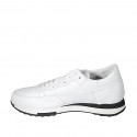 Chaussure pour femmes à lacets avec semelle amovible en cuir blanc talon compensé 3 - Pointures disponibles:  43, 44, 45