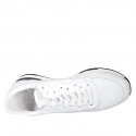 Chaussure pour femmes à lacets avec semelle amovible en cuir blanc talon compensé 3 - Pointures disponibles:  43, 44, 45