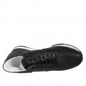 Chaussure à lacets avec semelle amovible pour femmes en cuir noir talon compensé 3 - Pointures disponibles:  42, 44, 45