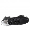Woman's laced shoe with removable insole in black leather heel 3 - Available sizes:  42, 44, 45