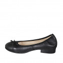 Woman's ballerina shoe with captoe and bow in black leather heel 2 - Available sizes:  32, 42, 44