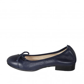 Ballerina da donna con puntale e fiocco in pelle blu tacco 2 - Misure disponibili: 32 2