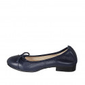 Ballerine avec bout droit et noeud pour femmes en cuir bleu talon 2 - Pointures disponibles:  32