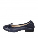 Woman's ballerina shoe with captoe and bow in blue leather heel 2 - Available sizes:  32, 43, 44, 45