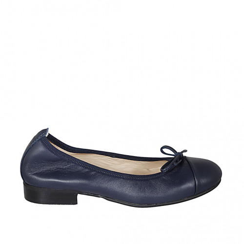 Ballerine avec bout droit et noeud pour femmes en cuir bleu talon 2 - Pointures disponibles:  32