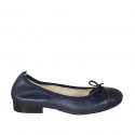 Woman's ballerina shoe with captoe and bow in blue leather heel 2 - Available sizes:  32, 42, 43, 44, 45
