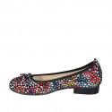 Woman's rounded tip ballerina in multicolored mosaic printed suede with bow heel 2 - Available sizes:  32, 43