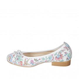 Woman's ballerina shoe with captoe and bow in white multicolored printed leather heel 2 - Available sizes:  32, 33, 42, 43, 44 2