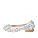 Woman's ballerina shoe with captoe and bow in white multicolored printed leather heel 2 - Available sizes:  32, 33, 34, 42, 43, 44, 45