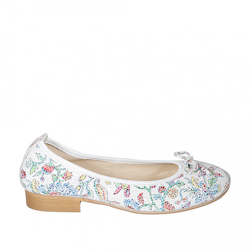 Ballerine avec bout droit et noeud pour femmes en cuir blanc imprimé multicouleur talon 2 - Pointures disponibles:  32, 33, 34, 42, 43, 44, 45