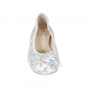 Bailarina para mujer en piel blanca imprimida multicolor con moño y puntera tacon 2 - Tallas disponibles:  32, 33, 42, 43, 44