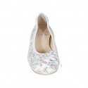 Woman's ballerina shoe with captoe and bow in white multicolored printed leather heel 2 - Available sizes:  32, 33, 34, 42, 43, 44, 45