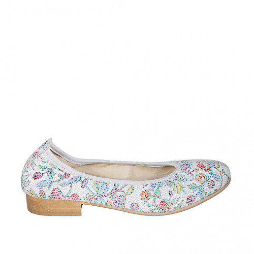 Woman's ballerina shoe in white multicolored printed leather heel 2 - Available sizes:  32, 33, 34, 42, 43, 44, 45