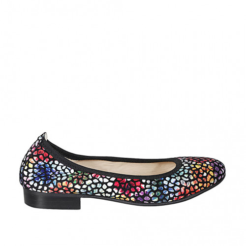 Woman's rounded tip ballerina in multicolored mosaic printed black suede heel 2 - Available sizes:  32, 33, 34, 42, 43, 44, 45