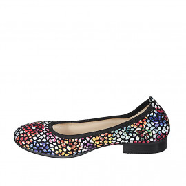 Bailerina con punta redonda para mujer en gamuza negra imprimida mosaico multicolor tacon 2 - Tallas disponibles:  33 2
