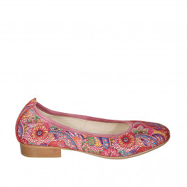 Woman's ballerina shoe in red multicolored printed leather heel 2 - Available sizes:  32, 43