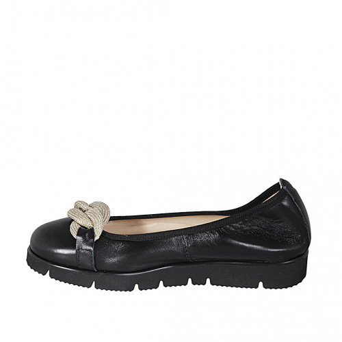 Ballerinaschuh für Damen aus schwarzem Leder mit Kette Keilabsatz 3