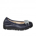 Woman's ballerina shoe with chain in blue leather wedge heel 3 - Available sizes:  32, 33, 34, 42, 43, 44
