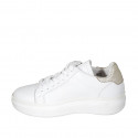Woman's laced shoe in white and platinum leather with removable insole and zipper wedge heel 4 - Available sizes:  44