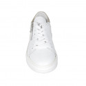 Woman's laced shoe in white and platinum leather with removable insole and zipper wedge heel 4 - Available sizes:  44