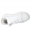 Woman's laced shoe in white and platinum leather with removable insole and zipper wedge heel 4 - Available sizes:  32, 44, 45