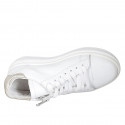 Woman's laced shoe in white and platinum leather with removable insole and zipper wedge heel 4 - Available sizes:  44