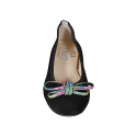 Woman's ballerina shoe in black suede with multicolored bow heel 2 - Available sizes:  32, 33, 34, 42, 43, 44, 45
