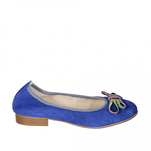 Ballerine pour femmes en daim bleu avec noeud multicouleur talon 2 - Pointures disponibles:  32, 33, 34, 42, 43, 44, 45