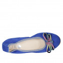 Woman's ballerina shoe in blue suede with multicolored bow heel 2 - Available sizes:  32, 33, 34, 42, 43, 44, 45