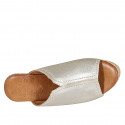 Woman's mule with platform in platinum laminated leather wedge heel 9 - Available sizes:  32, 33, 34, 42, 43, 44