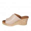 Woman's mule with platform in light rose leather wedge heel 7 - Available sizes:  32, 33, 34, 42, 43, 44, 45