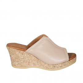 Sabo para mujer con plataforma en piel rosa claro cuña 7 - Tallas disponibles: 32, 33, 42, 43