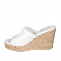 Woman's mules in white leather with platform and wedge heel 9 - Available sizes:  32, 33, 34, 43, 44, 45