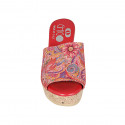 Woman's platform mules in multicolored printed red leather wedge heel 9 - Available sizes:  32, 33, 34, 42, 43, 44, 45
