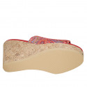 Woman's platform mules in multicolored printed red leather wedge heel 9 - Available sizes:  33, 34, 42, 43, 44