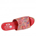 Woman's platform mules in multicolored printed red leather wedge heel 9 - Available sizes:  32, 33, 34, 42, 43, 44, 45