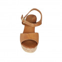 Sandalia para mujer con cinturon y plataforma en piel cognac cuña 9 - Tallas disponibles:  34, 42, 43, 44, 45