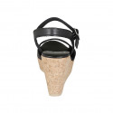 Sandale pour femmes avec courroie et plateforme en cuir noir avec talon compensé 9 - Pointures disponibles:  33, 34, 42, 43, 44