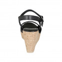 Sandale pour femmes avec courroie et plateforme en cuir noir avec talon compensé 9 - Pointures disponibles:  42, 43
