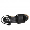 Sandale pour femmes avec courroie et plateforme en cuir noir avec talon compensé 9 - Pointures disponibles:  42, 43