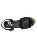 Sandalia para mujer con cinturon y plataforma en piel negra cuña 9 - Tallas disponibles:  33, 34, 42, 43, 44