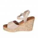 Woman's sandal with strap and platform in light rose leather wedge heel 9 - Available sizes:  33, 34, 42, 43, 44, 45