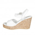 Woman's sandal with strap and platform in white leather wedge heel 9 - Available sizes:  33, 34, 42, 43, 44, 45