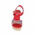 Woman's strap sandal in red multicolored mosaic printed leather with platform and wedge heel 9 - Available sizes:  33, 34, 42, 43, 44, 45