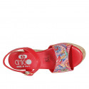 Woman's strap sandal in red multicolored mosaic printed leather with platform and wedge heel 9 - Available sizes:  33, 34, 42, 43, 44, 45