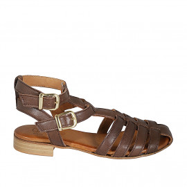 Woman's sandal with ankle straps in brown leather heel 2 - Available sizes: 32, 33, 42